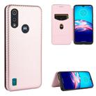 For Motorola Moto E6s (2020) Carbon Fiber Texture Horizontal Flip TPU + PC + PU Leather Case with Rope & Card Slot(Pink) - 1