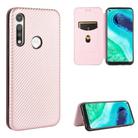 For Motorola Moto G Fast Carbon Fiber Texture Horizontal Flip TPU + PC + PU Leather Case with Rope & Card Slot(Pink) - 1