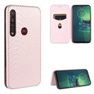 For Motorola Moto G8 Plus Carbon Fiber Texture Horizontal Flip TPU + PC + PU Leather Case with Rope & Card Slot(Pink) - 1