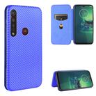 For Motorola Moto G8 Plus Carbon Fiber Texture Horizontal Flip TPU + PC + PU Leather Case with Rope & Card Slot(Blue) - 1