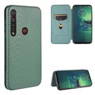 For Motorola Moto G8 Plus Carbon Fiber Texture Horizontal Flip TPU + PC + PU Leather Case with Rope & Card Slot(Green) - 1