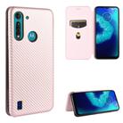 For Motorola Moto G8 Power Lite Carbon Fiber Texture Horizontal Flip TPU + PC + PU Leather Case with Rope & Card Slot(Pink) - 1