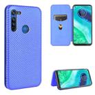 For Motorola Moto G8 Carbon Fiber Texture Horizontal Flip TPU + PC + PU Leather Case with Rope & Card Slot(Blue) - 1