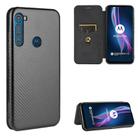 For Motorola Moto One Fusion Plus Carbon Fiber Texture Horizontal Flip TPU + PC + PU Leather Case with Rope & Card Slot(Black) - 1