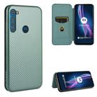 For Motorola Moto One Fusion Plus Carbon Fiber Texture Horizontal Flip TPU + PC + PU Leather Case with Rope & Card Slot(Green) - 1