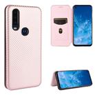 For Motorola Moto P40 Power / One Action Carbon Fiber Texture Horizontal Flip TPU + PC + PU Leather Case with Rope & Card Slot(Pink) - 1