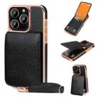 For iPhone 15 Pro Max VIETAO Litchi Texture Wallet PU Phone Case with Lanyard(Black) - 1