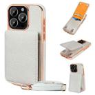 For iPhone 15 Pro Max VIETAO Litchi Texture Wallet PU Phone Case with Lanyard(White) - 1