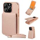 For iPhone 15 Pro VIETAO Litchi Texture Wallet PU Phone Case with Lanyard(Pink) - 1