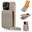 For iPhone 15 Pro VIETAO Litchi Texture Wallet PU Phone Case with Lanyard(Grey) - 1