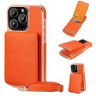 For iPhone 15 Pro VIETAO Litchi Texture Wallet PU Phone Case with Lanyard(Orange) - 1