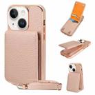 For iPhone 14 Plus VIETAO Litchi Texture Wallet PU Phone Case with Lanyard(Pink) - 1