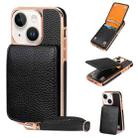 For iPhone 14 Plus VIETAO Litchi Texture Wallet PU Phone Case with Lanyard(Black) - 1