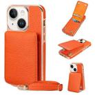 For iPhone 14 Plus VIETAO Litchi Texture Wallet PU Phone Case with Lanyard(Orange) - 1