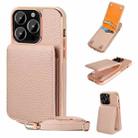 For iPhone 14 Pro VIETAO Litchi Texture Wallet PU Phone Case with Lanyard(Pink) - 1