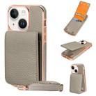 For iPhone 13 VIETAO Litchi Texture Wallet PU Phone Case with Lanyard(Grey) - 1