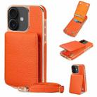 For iPhone 16 VIETAO Litchi Texture Wallet PU Phone Case with Lanyard(Orange) - 1