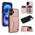 For iPhone 16 Plus AwQuer Horizontal Flip Card Bag Holder Leather Phone Case(Rose Gold) - 1