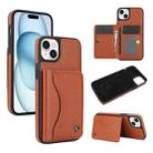 For iPhone 15 AwQuer Horizontal Flip Card Bag Holder Leather Phone Case(Brown) - 1