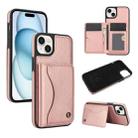 For iPhone 15 AwQuer Horizontal Flip Card Bag Holder Leather Phone Case(Rose Gold) - 1