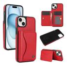 For iPhone 15 Plus AwQuer Horizontal Flip Card Bag Holder Leather Phone Case(Red) - 1