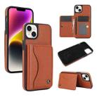 For iPhone 14 / 13 AwQuer Horizontal Flip Card Bag Holder Leather Phone Case(Brown) - 1