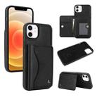 For iPhone 12 / 12 Pro AwQuer Horizontal Flip Card Bag Holder Leather Phone Case(Black) - 1