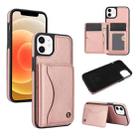 For iPhone 12 / 12 Pro AwQuer Horizontal Flip Card Bag Holder Leather Phone Case(Rose Gold) - 1