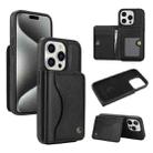 For iPhone 15 Pro AwQuer Horizontal Flip Card Bag Holder Leather Phone Case(Black) - 1