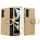 For Samsung Galaxy Z Fold5 VIETAO Woven Leather Metal Ring Phone Case(Gold) - 1