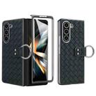 For Samsung Galaxy Z Fold5 VIETAO Woven Leather Metal Ring Phone Case(Black) - 1