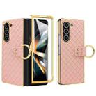 For Samsung Galaxy Z Fold4 VIETAO Woven Leather Metal Ring Phone Case(Pink) - 1