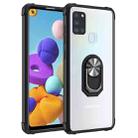 For Samsung Galaxy A21s Shockproof Transparent TPU + Acrylic Protective Case with Ring Holder(Black and Silver) - 1
