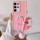 For Samsung Galaxy S22 Ultra 5G Cartoon Sausage Mouth TPU Phone Case with Bead Chain(Pink) - 1