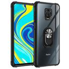 For Xiaomi Redmi Note 9 Pro Shockproof Transparent TPU + Acrylic Protective Case with Ring Holder(Black and Silver) - 1