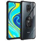 For Xiaomi Redmi Note 9 Pro Shockproof Transparent TPU + Acrylic Protective Case with Ring Holder(Black) - 1