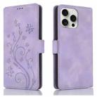 For iPhone 15 Pro Max Dreamy Butterfly Love Flower Embossed Leather Phone Case(Purple) - 1