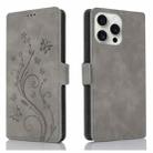 For iPhone 15 Pro Max Dreamy Butterfly Love Flower Embossed Leather Phone Case(Grey) - 1