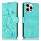 For iPhone 15 Pro Dreamy Butterfly Love Flower Embossed Leather Phone Case(Green) - 1