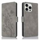 For iPhone 15 Pro Dreamy Butterfly Love Flower Embossed Leather Phone Case(Grey) - 1