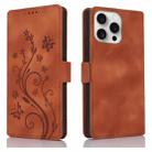 For iPhone 15 Pro Dreamy Butterfly Love Flower Embossed Leather Phone Case(Brown) - 1