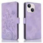 For iPhone 15 Plus Dreamy Butterfly Love Flower Embossed Leather Phone Case(Purple) - 1