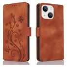 For iPhone 15 Plus Dreamy Butterfly Love Flower Embossed Leather Phone Case(Brown) - 1