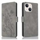 For iPhone 14 Plus Dreamy Butterfly Love Flower Embossed Leather Phone Case(Grey) - 1