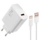 67W USB Fast Charger with 1m USB to Type-C Cable, Plug Type:EU Plug(White) - 1