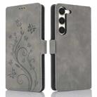 For Samsung Galaxy S23 5G Dreamy Butterfly Love Flower Embossed Leather Phone Case(Grey) - 1