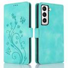 For Samsung Galaxy S22 5G Dreamy Butterfly Love Flower Embossed Leather Phone Case(Green) - 1