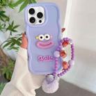 For iPhone 15 Pro Max Cartoon Sausage Mouth TPU Phone Case with Bead Chain(Purple) - 1