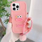 For iPhone 15 Pro Max Cartoon Sausage Mouth TPU Phone Case with Bead Chain(Pink) - 1