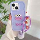 For iPhone 15 Plus Cartoon Sausage Mouth TPU Phone Case with Bead Chain(Purple) - 1